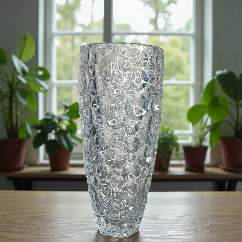 Czech Lead Crystal Vase Tall, Button, Coin Dot Heavy Vase‎ Of A Thousand Bubbles